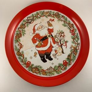 Vintage Hallmark Cards Round Christmas 12" Metal Tin Serving Tray Santa Claus